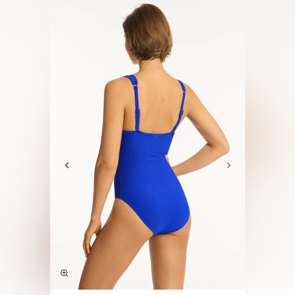 Cobalt Blue One-Piece Swimsuit with Plunging V-Neckline - Picture 2 of 8